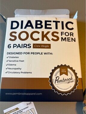 Pembrook Diabetic Socks for Men, 6 Pairs, Crew Height